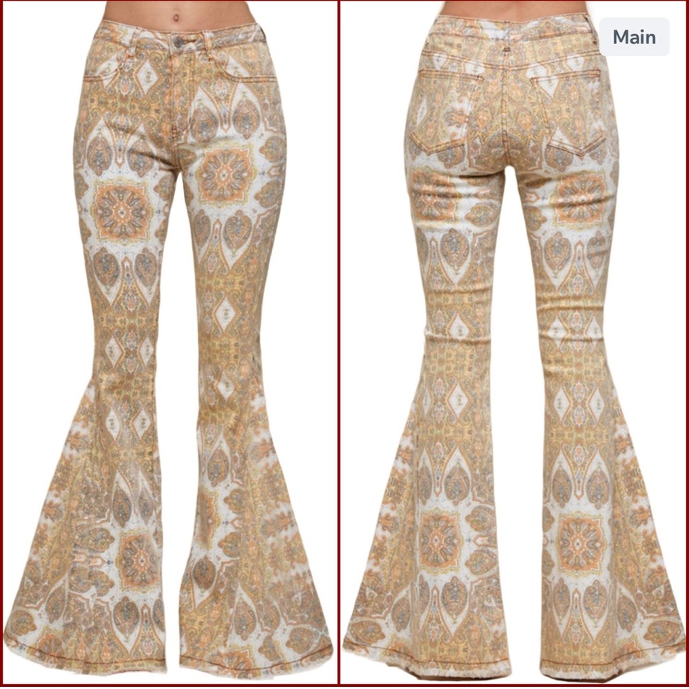 Gold Medallion Bell Bottom Jeans- 36" Inseam - sku: 9169